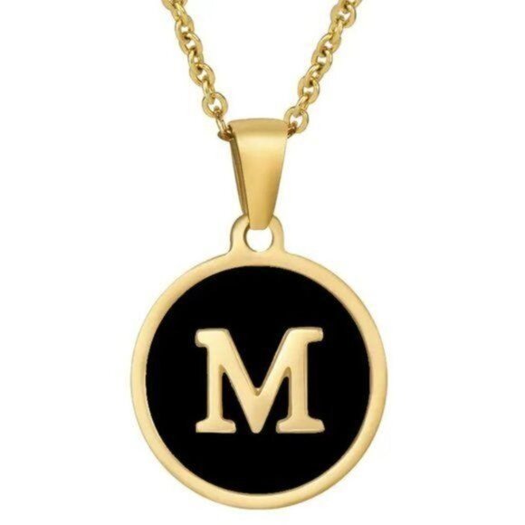 Pendant Necklace Alphabet M Gold & Black Initial Coin Pendant Necklace - Picture 8 of 8